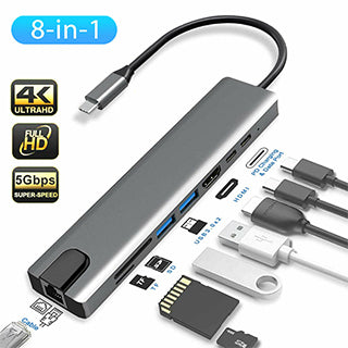 8 IN1 MULTI-PORT TYPE C TO USB C 4K HDMI ADAPTER USB 3.0 8 IN1 MULTI-PORT TYPE C TO USB C 4K HDMI ADAPTER USB 3.0
